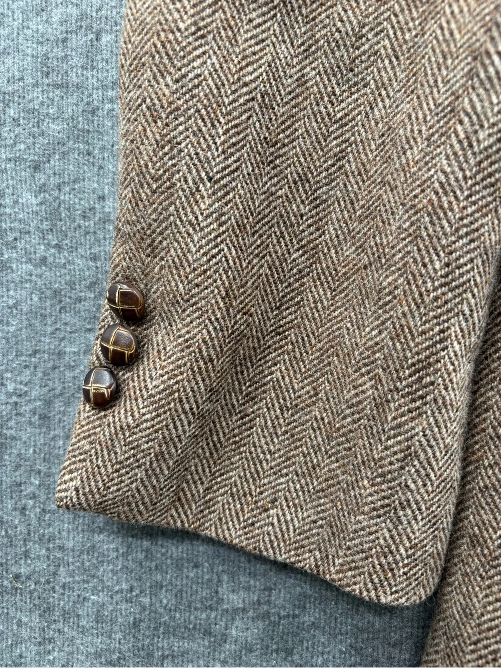 Park Row Brown Herringbone Tweed Wool Blazer 2-Button Notch Inner Pockets